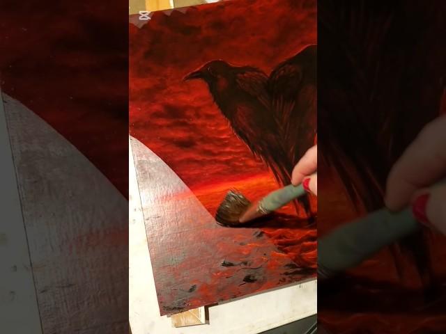 How to varnish an oil painting.  #art #oilpainting #painting #ravens #nauticalart #redart