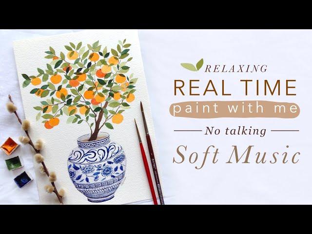 Relaxing Real Time Painting- No Talking with Soft Music: Orange Tree