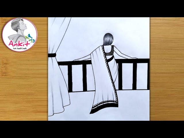 How to draw a Traditional Girl with saree Easy | Saree Drawing | Draw girl/Drawing for girls/Drawing