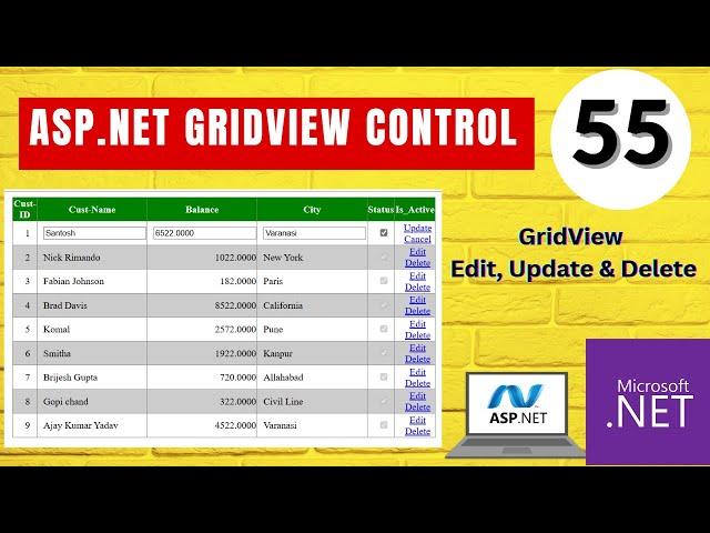 55 ASP.NET Course | GridView Edit, Update and Delete Example in C#| CoderBaba