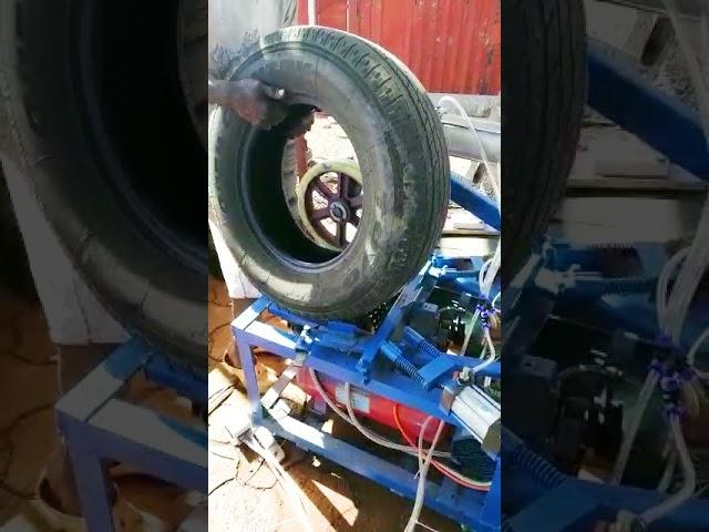 Tire sidewall cutting  as part of recycling industry in Africa creating job