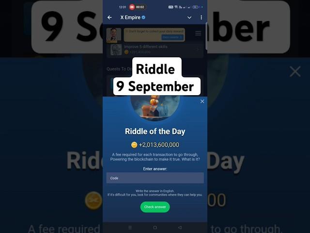 X Empire riddle of the day today 9 September| Musk empire