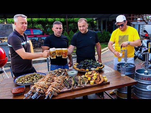 120 LITERS OF BEER. SHRIMP KEBAB. WE COOK SEAFOOD.