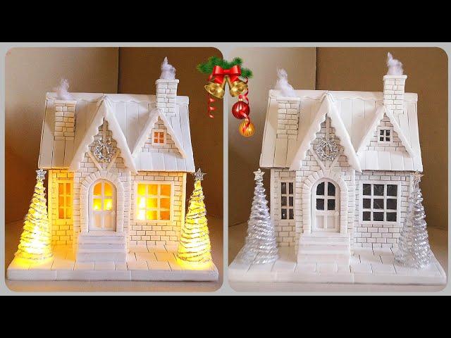 DIY Christmas House Using Cardboard And Polystyrene Food Boxes (Styrofoam Food Containers)