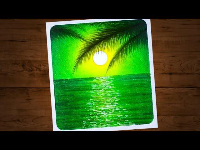 Beautiful Green Seascape / Drawing with Oil Pastels / Step by Step