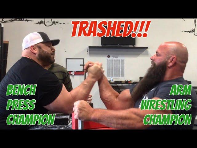 Bench Champ Destroys Armwrestling Champs Arm! *Eric Spoto vs Monster Michael Todd