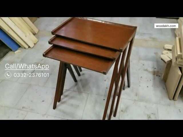 WOODAKH Nesting Table in Solid wood Lacquer Finished