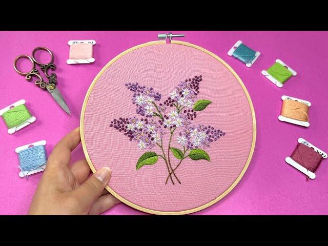  Spring Lilac Blossoms 🪡 Floral Hand Embroidery Tutorial for Beginners + PDF Pattern Instructions