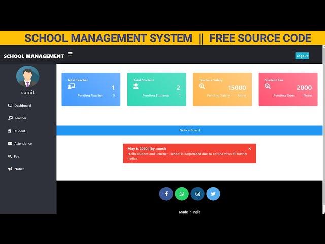 School Management System || 2023 || FREE source code || advance school management system ||LazyCoder