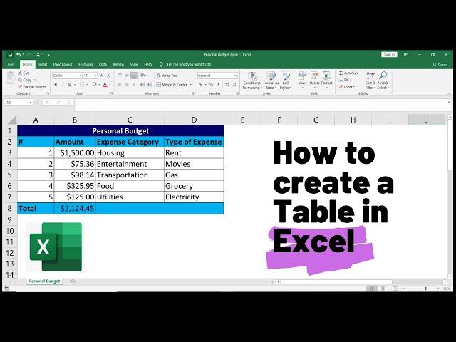 How to Create a Table in Excel (Spreadsheet Basics)