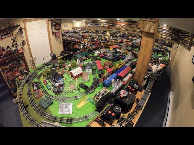 Huge Lionel O Gauge Model Train Display Full Tour!  25 years old! Wait until you see it in the dark!