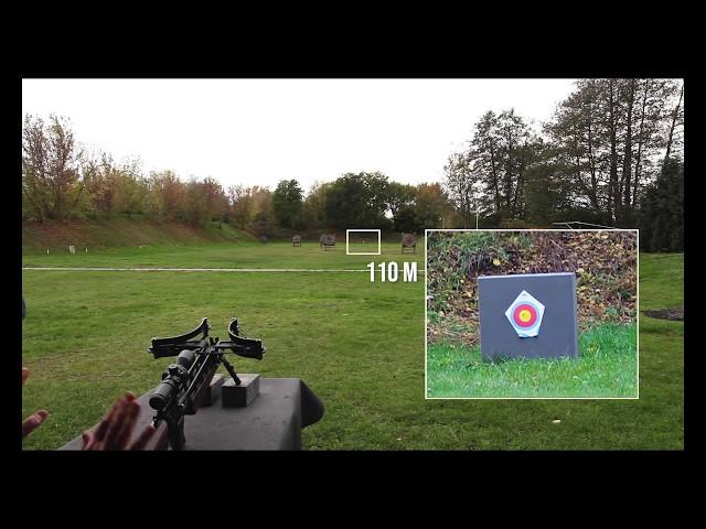 Deanbow Crossbow accuaracy at 110 m - with AIA FRS Scope + 16" AOX arrow