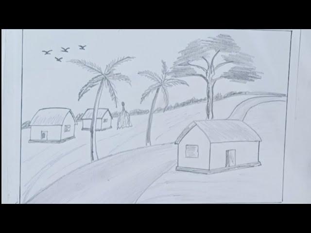 how to drawing village scenery || easy village scenery drawing || easy drawing || ashiq art