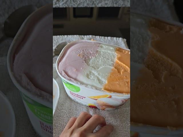 Cold dessert! Amazon fresh rainbow sherbet - orange, lemon & raspberry! Refreshing #shorts