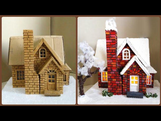 DIY Christmas House House Using Cardboard /Making DIY Winter Scene miniature