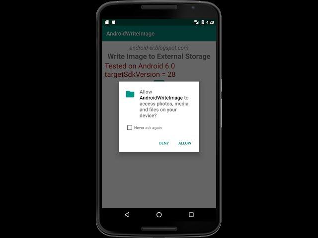 Write image to External Storage with Permission Request at runtime, for Android 6+.