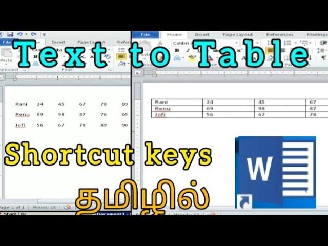 How to convert text to table in microsoft word using shortcut keys tamil tutorial/ text to table