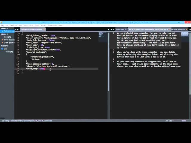 sublime text 3   user settings   wordwrap on off 720p