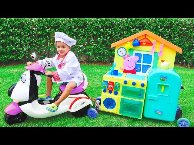 Child Vlad play Toy Cafe on Wheels - Funny stories for kids