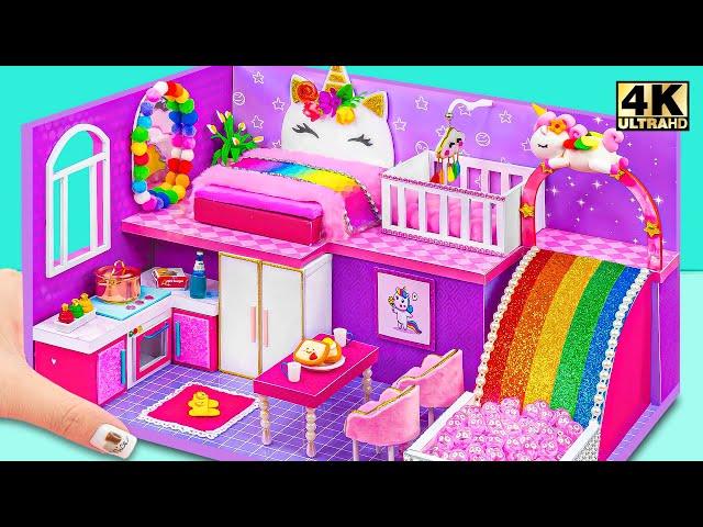 DIY Build Cute Purple Unicorn Miniature House with Rainbow Slide ️ Amazing Idea to re-use Cardboard