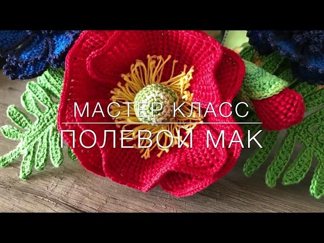  мастер класс  полевой  мак тунисское вязание Crochet flower pattern