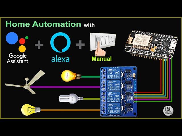 Smart Home with Google Assistant & Alexa using NodeMCU ESP8266 (Manual + Voice) | IoT Projects 2021