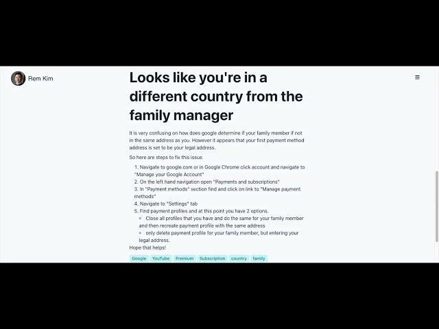 How to fix Youtube Family Premium - Looks like you're in a different country