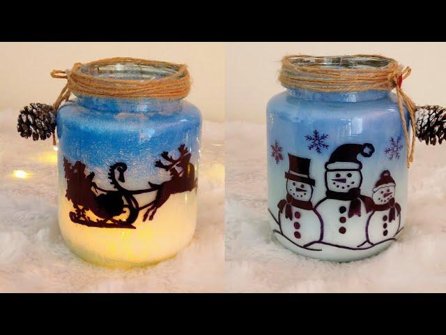 DIY Christmas mason jar crafts | Christmas glass jar painting