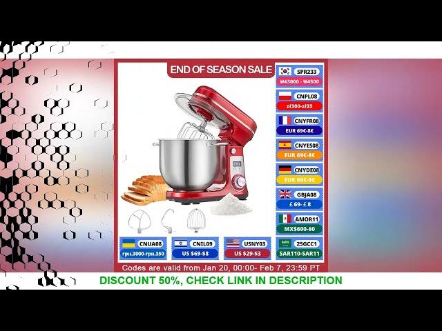 BioloMix Kitchen Food Stand Mixer Blender Quiet Motor Cream Egg Whisk Whip Dough Kneader 6-Speed 120