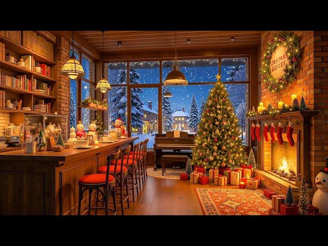 Christmas Jazz Music with Fireplace  Relaxing Cozy Coffee Shop Ambience for Relax and Work