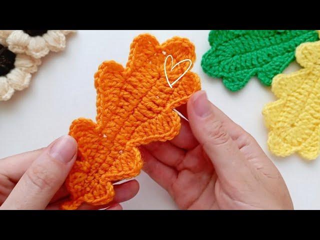 Вязаный листик дуба крючком  МКCrochet a leaf with 