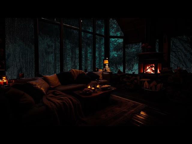 Cozy Attic Room Ambience with Rain Sounds at midnight in Night Forest - Rain for Insomnia Symptoms