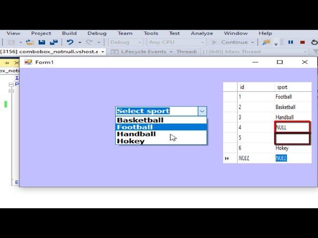 How to fill combobox from SQL database where value is not null and not empty in VB.net