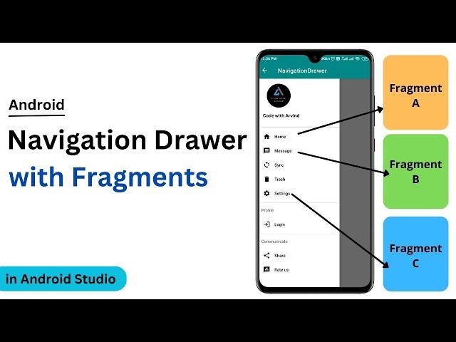 Navigation Drawer with Fragments in Android Studio | Android Navigation Drawer Tutorial | 2023