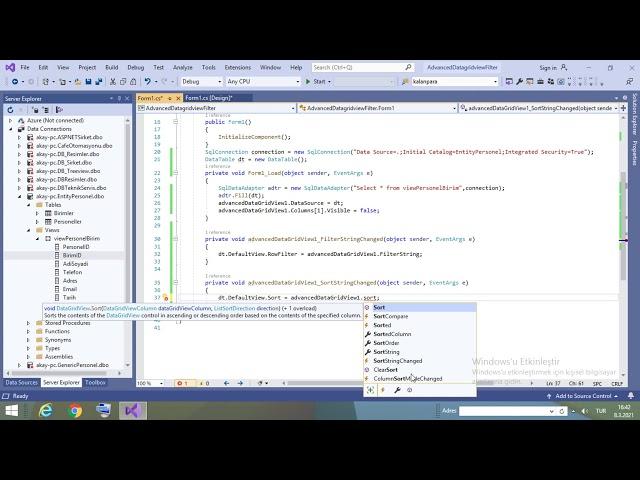 C# Advanced Datagridview ile Filtreleme ve Sıralama