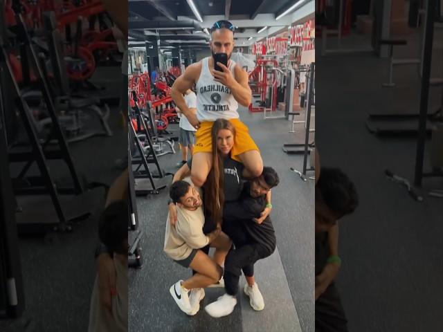 CARRYING 3 HUMAN AT GYM   @sharif_2is @Djavid @GogaTupuriya  #shorts #strongwoman #gym