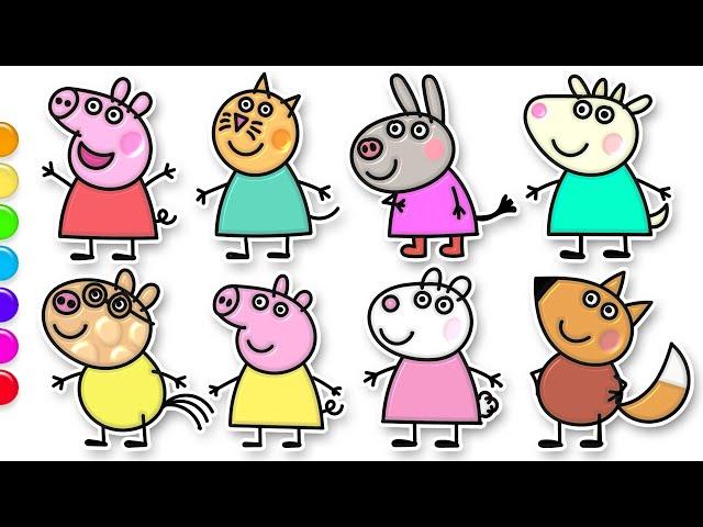 How to Draw Peppa Pig and Friends | Drawing and Coloring Video for Kids