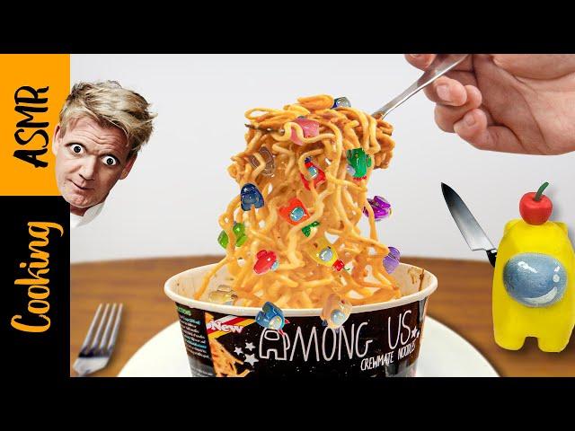 Eating AMONG US NOODLES in Real Life | ASMR Food Mukbang No Talking