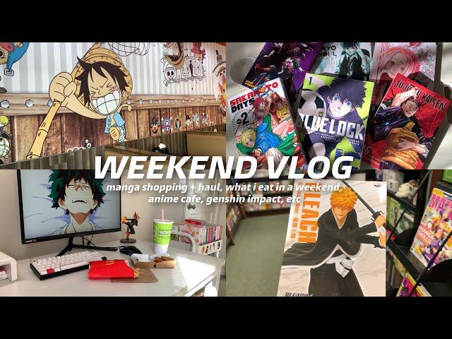 weekend vlog : manga shopping + hauls, what i eat in a weekend, anime cafe, genshin impact, etc