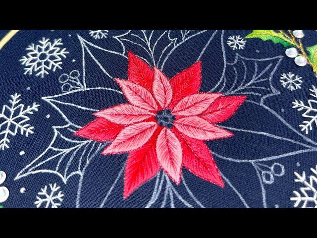 Poinsettia Flower   EMBROIDERY TUTORIAL for Stitching Club  Christmas Stitch-Along ️ Day 3