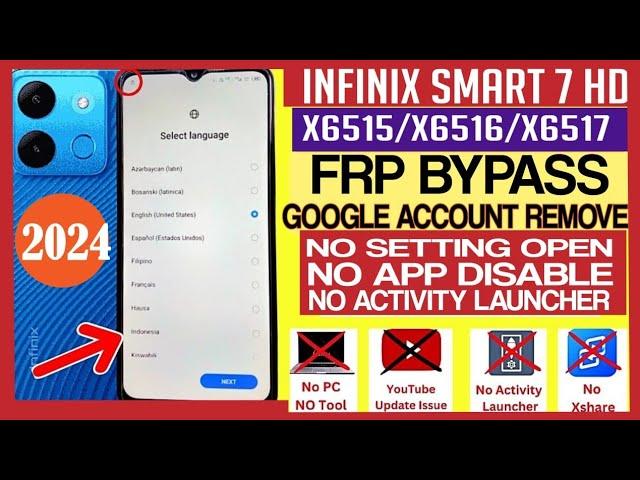 Infinix smart 7 hd (x6515) frp bypass android 12 / x6515 frp bypass / X6515 frp bypass android 12