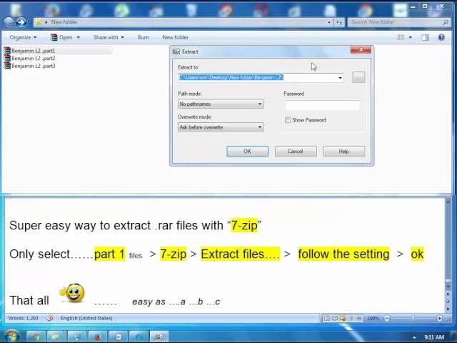 Super easy way to extract .rar files with 7-zip ( only 4 steps)