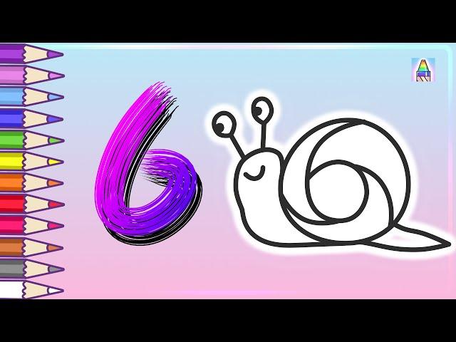 Как нарисовать УЛИТКУ ИЗ ЦИФРЫ 6 | Раскраска для детей Животные из цифр | Coloring Kids