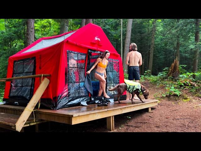 Luxury Camping And Cooking In Inflatable Cabin | Severe Thunderstorm