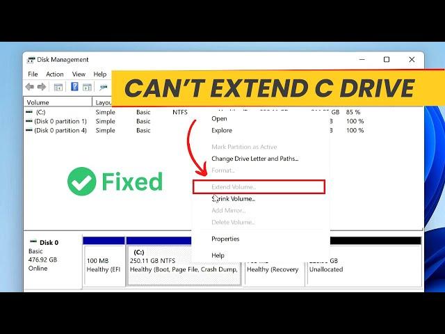 Fix "Can't Extend C Drive with Unallocated Space" in Windows 10/11