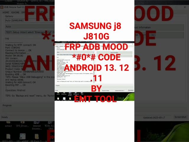 SAMSUNG j8 J810G FRP BYPASS ADB MOOD *#0*# CODE WORKING ANDROID 13.12.11. BY EMT TOOL 