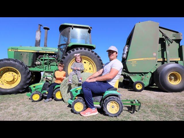 Playing with kids tractors and real tractors on the farm compilation | Tractors for kids