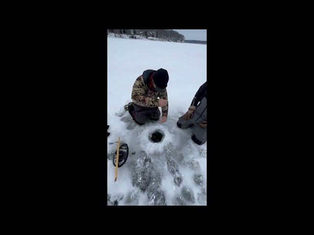 Huge Pewaukee Lake musky ice fishing!