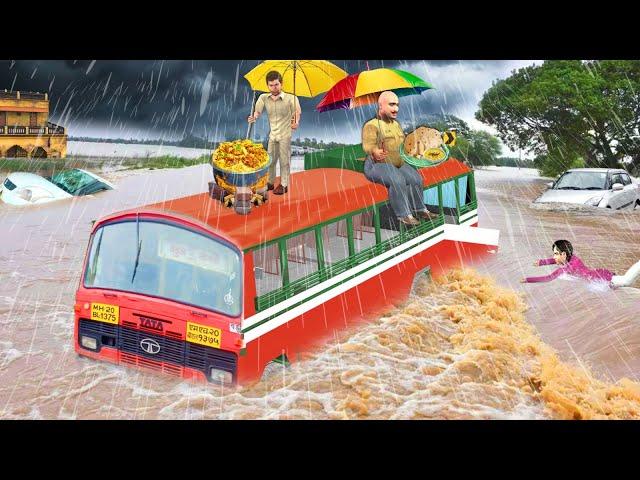 Saapattu Biryani Cooking By Bus Driver Trapped in Floods Street Food Hindi Kahaniya Moral Stories