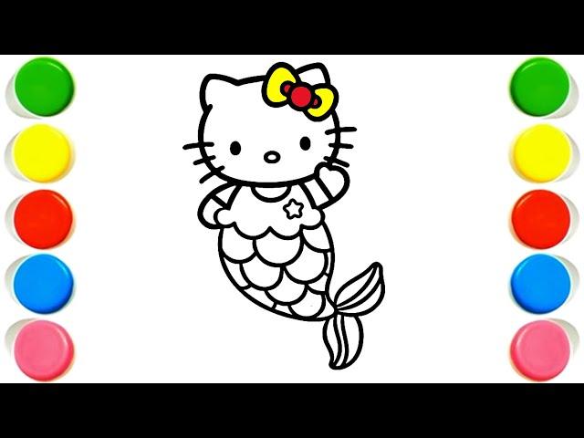 How to Draw Hello Kitty Mermaid for Kids, Drawing & Coloring for Kids & Toddlers, Drawing for Kids